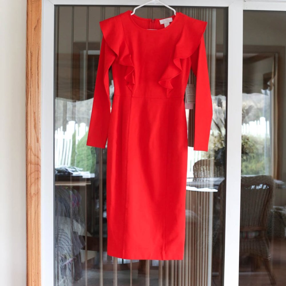 NWT Rachel Parcell Ruffle Long Sleeve Ponte Dress